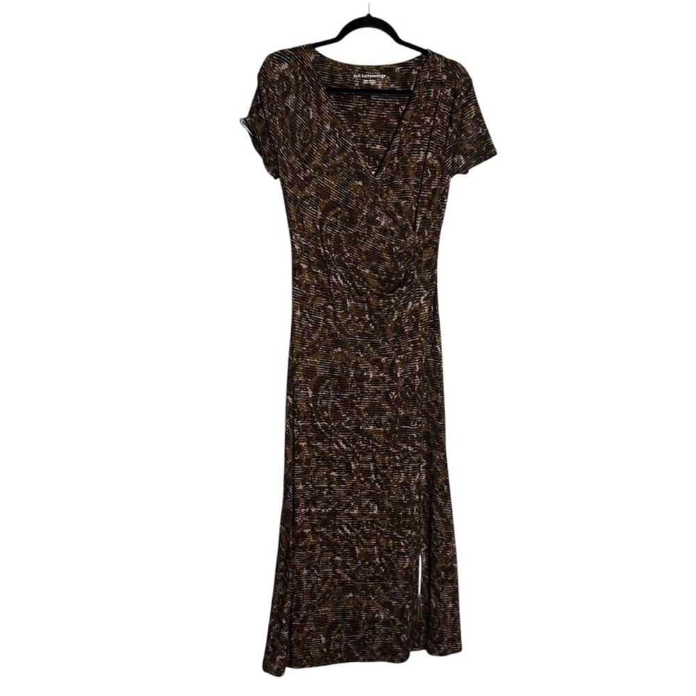 Soft Surroundings Abstract Print V Neck Short Sleeve Long‎ Maxi Dress Medium P